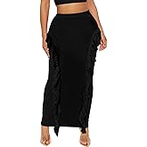 UEOIOW Women's Fringe Skirt Side Tassel Elastic High Waisted Pencil Long Maxi Skirts Bodycon