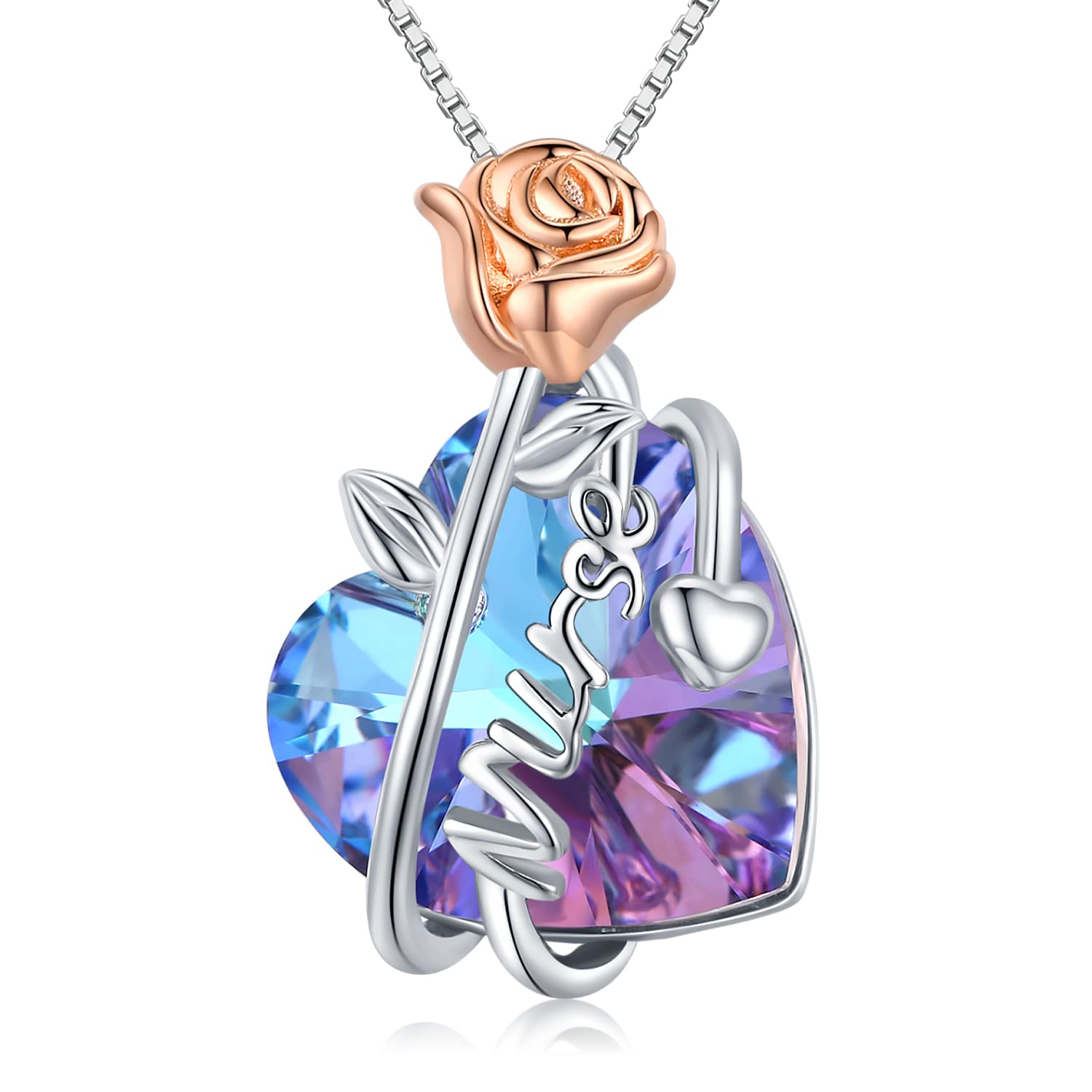 TwoAnts Nurse Gifts Sterling Silver Nurse Necklae Rose Flower Love Heart Crystal Pendant Medical Students Birthday Graduation Gifts for Women Doctor Nurse