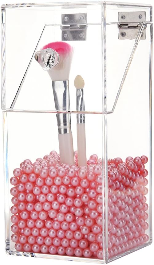 Makeup Brush Holder for Cosmetic Organizer - Storage for Your Large, Small, Wide and Narrow Brushes and Cosmetics, Including Beautiful Pink Pearl