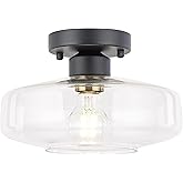 HUAWIYA Semi Flush Mount Ceiling Light, 10.24" Modern Farmhouse Clear Glass Light Fixture with Matte Black Finish, E26 Base f