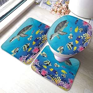 GABRI Océano Alfombra de baño Set Tortuga Marina Putterfish Pez Payaso