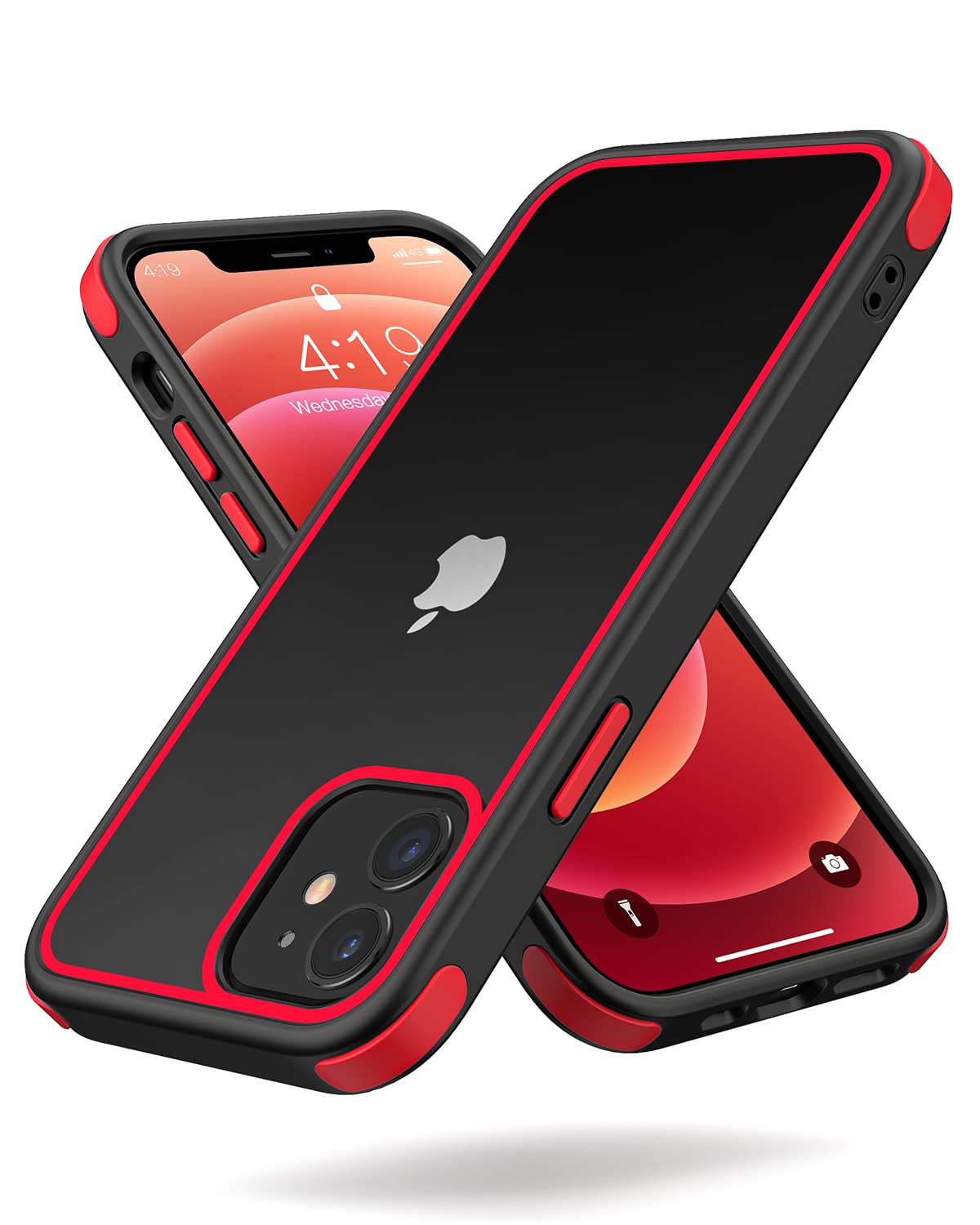 MobNano Ultra Thin Hybrid Clear for iPhone 12 Mini Case, Silicone Shockproof Bumper, Transparent hard Slim Back, Camera Protection, 360 Full Body Indestructible Phone Cover - Black Red