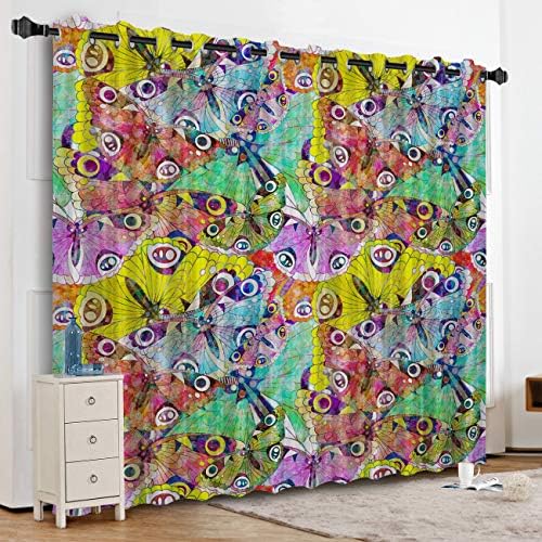 KAROLA Blackout Curtains Window Treatments for Living Room/Bedroom Room Darkening Grommet Drapes and Curtains,Colorful Butterflies 52" W x 63" L