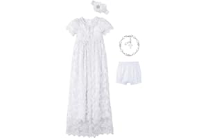 Bow Dream Baby Girl Christening Baptism Dresses Newborn Gowns with Headband Outfit