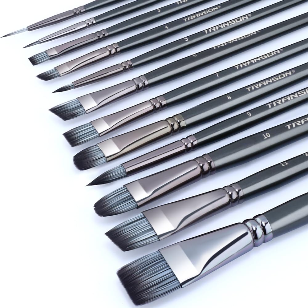 Transon Artist Paint Brush Set of 12 for Watercolor Acrylic Gouache Oil and Tempera Painting