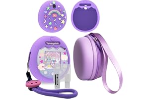 JCHPINE Hard Carrying Case and Silicone Cover Compatible with Tamagotchi Pix Interactive Virtual Pet Game Machine, Screen Film Protector for Tamagotchi Pix Accessories (Purple)