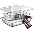 WAGENSTEIGER Stainless Steel Food Prep Container Set with Rack & Transparent Lid, Casserole, Bake Pan, Hotel Pan, For Deep Frying Prep/Marination/Oven Roasting/Buffet Party(No.2)