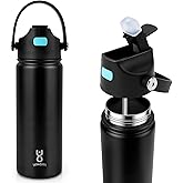 Yawbay 18 oz Insulated Water Bottle with Straw Lid, Stainless Steel Leakproof Water Bottles, One Press Quick Open & Easy Carry Handle, Double Wall Vacuum Cup for Sports, Travel, School, Black