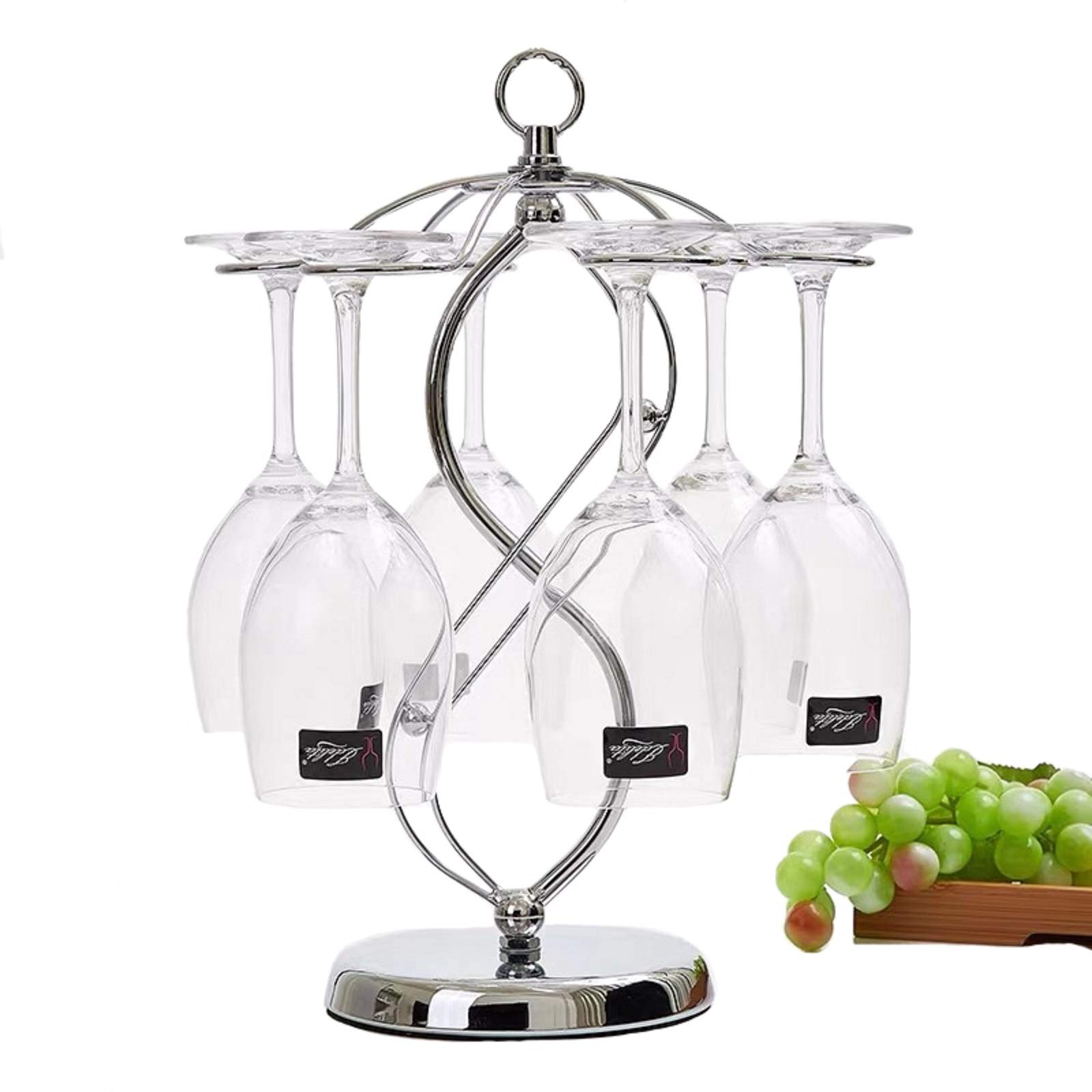 FIAMER Countertop Wine Glass Holder Stemware Rack Air Drying System Kitchen Bar Storage Rack Desktop Goblet Storage Rack Metal Glasses Display Stand… (15in10.6in5.9in)