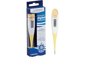 VERIDIAN HEALTHCARE Veridian Digital Thermometer | 10-Second Readout | F C Temperature Modes| Flexible Tip | Hygienic Water-Resistant Easy Cleaning | Storage Case + Instructions Included