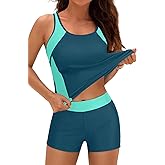 Daci Women 2 Piece Tankini Swimsuit - 2025 Tummy Control Sporty Bathing Suit Color Block Swim Tank Top with Boy Shorts