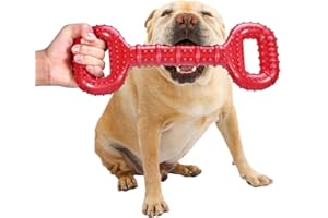 Feeko Dog Toys for Aggressive Chewers Large Breed, 15 inch Interactive Long Lasting Dogs Toy with Convex Design Natural Rubber Tug-of-war Toy for Medium Large Tooth Clean(Red)