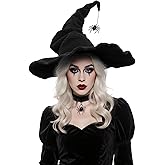 Ltrototea Witch Hat for Women Halloween Adult Wide Brim Pointed Witches Hats for Party Cosplay Costume Accessory