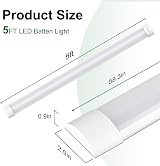 muzha 2 Packs LED Batten Light 5FT 50W 4000K 5000lm PC Body Low Profile view 2