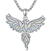 HPQQ Opal Turquoise Animal Necklace 925 Sterling Silver Hummingbird Horse Bird Phoenix Wolf Butterfly Dragonfly Opal Jewelry Christmas Gifts for Women Men