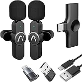 Aisizon Wireless Mics, Wireless Clip on Microphones, Lapel Microphone A2d One Pair Two, for Android Phone, iPhone 15, Laptop, Video Recording