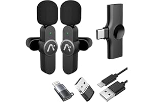 Aisizon Wireless Mics, Wireless Clip on Microphones, Lapel Microphone A2d One Pair Two, for Android Phone, iPhone 15, Laptop, Video Recording