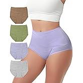 BELSIALOV Women's Cotton Underwear High Waisted Tummy Control Ladies Panties Soft Stretch Full Coverage Briefs 4 Pack