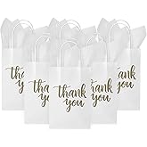 DjinnGlory 50 Pack Small Thank You Gift Bags with Handles - 9x5.5x3.15 Inch White Paper Bags with Tissue Paper for Wedding, Bridal, Baby Shower, Birthday Party Favors, Business, Shopping