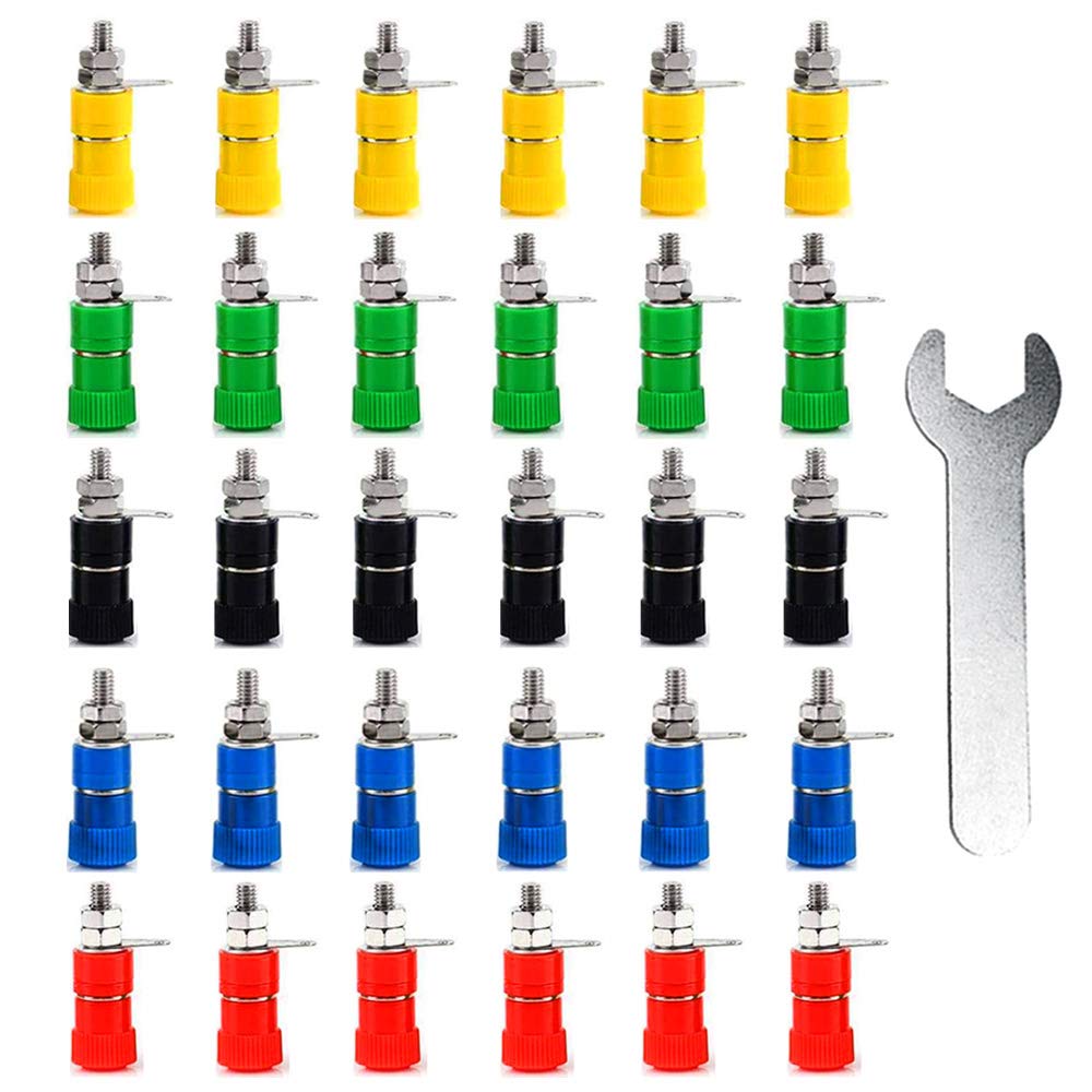 Aiqeer 30 Pcs Banana Socket, 5 Colors, Female Connector, Compatible with Amplifier, Speaker
