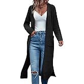 Danedvi Long Cardigan Sweaters for Women Ribbed Knit Open Front Long Sleeve Oversized Fall Casual Coat with Pockets