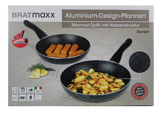 Alu Pfannenset 2 tlg. 24cm + 28cm Bratmaxx Aluminium Design Pfannen in Marmor-Optik mit Wabenstruktur