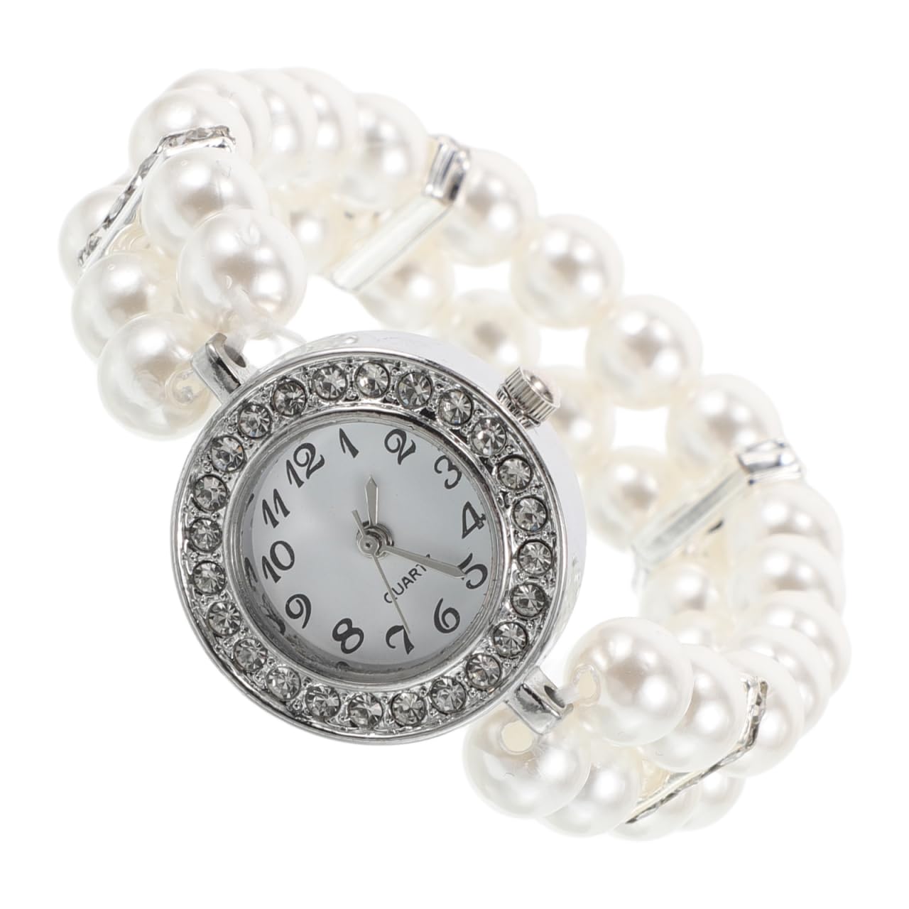 jojofuny Pearl Bracelet Watch for Women with Rhinestones: Double Row Elasticated Pearl Strap Watch for Mother, Wife, Daughter, Ladies