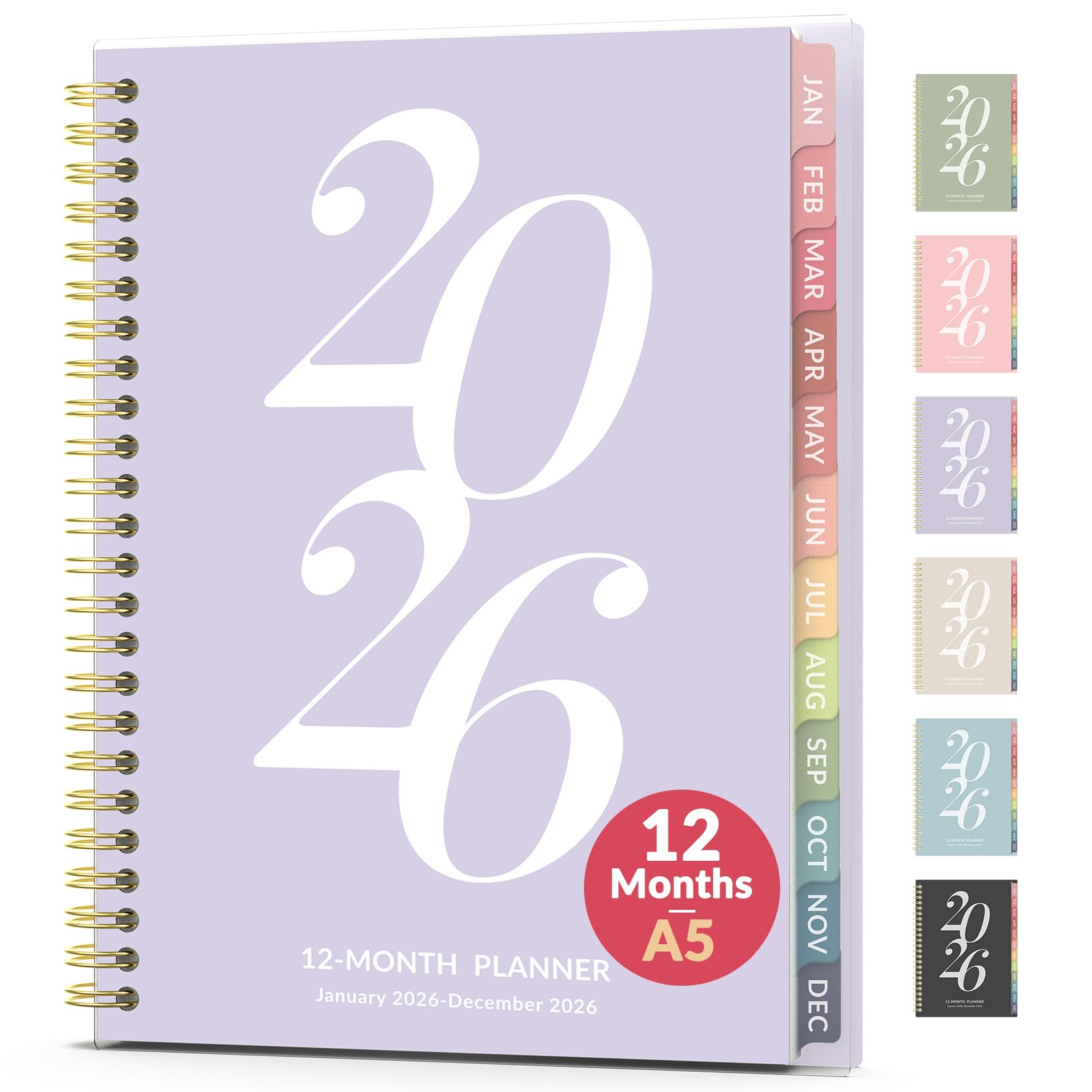 Photo 1 of 2026 Planner Weekly and Monthly, Jan - Dec 2026, 6.3" x 8.4”, Small Agenda Planner for Women, Aesthetic Calendar Planner with Spiral Bound, Month Tab, Flexible Cover for School, Office (A5, Purple)