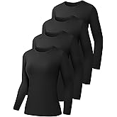 HOPLYNN 1/4 Pack Womens Long Sleeve Shirts Crew Neck Basic Compression Slim Fitted Workout Undershirts Baselayer Tops