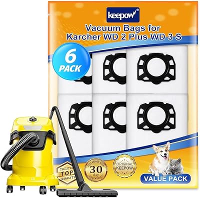 KEEPOW 6 Pack KFI 357 Vacuum Bags for Kärcher WD Series Fleece Filters