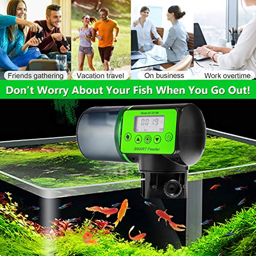 ShinePick Automatic Fish Feeder Moisture-Proof Fish Food Dispenser Battery-Operated Intelligent Timer Auto Feeder for Turtle Pond Aquarium and Fish Tank