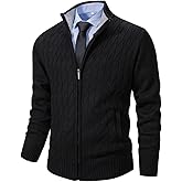 Msmsse Mens Cardigan Sweaters Full Zip Up Stand Collar Casual Knitted Sweater with 2 Front Pockets