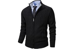 Msmsse Mens Cardigan Sweaters Full Zip Up Stand Collar Casual Knitted Sweater with 2 Front Pockets