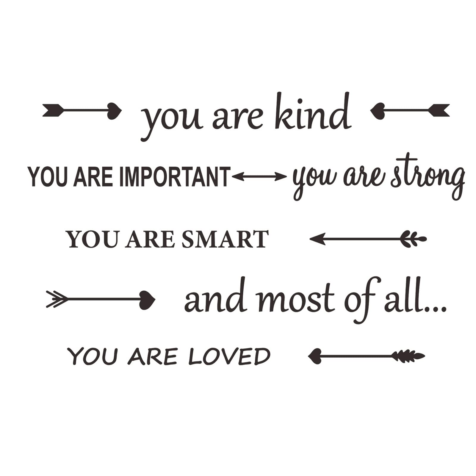 Quanyuchang Motivational Wall Art Wall Decors, You Are Kind Strong Loved Positive Wall Decals for Kids DIY Arrow Vinyl Wall Sticker Murals for Girls Boys Nursery Bedroom Playroom Art Decoration