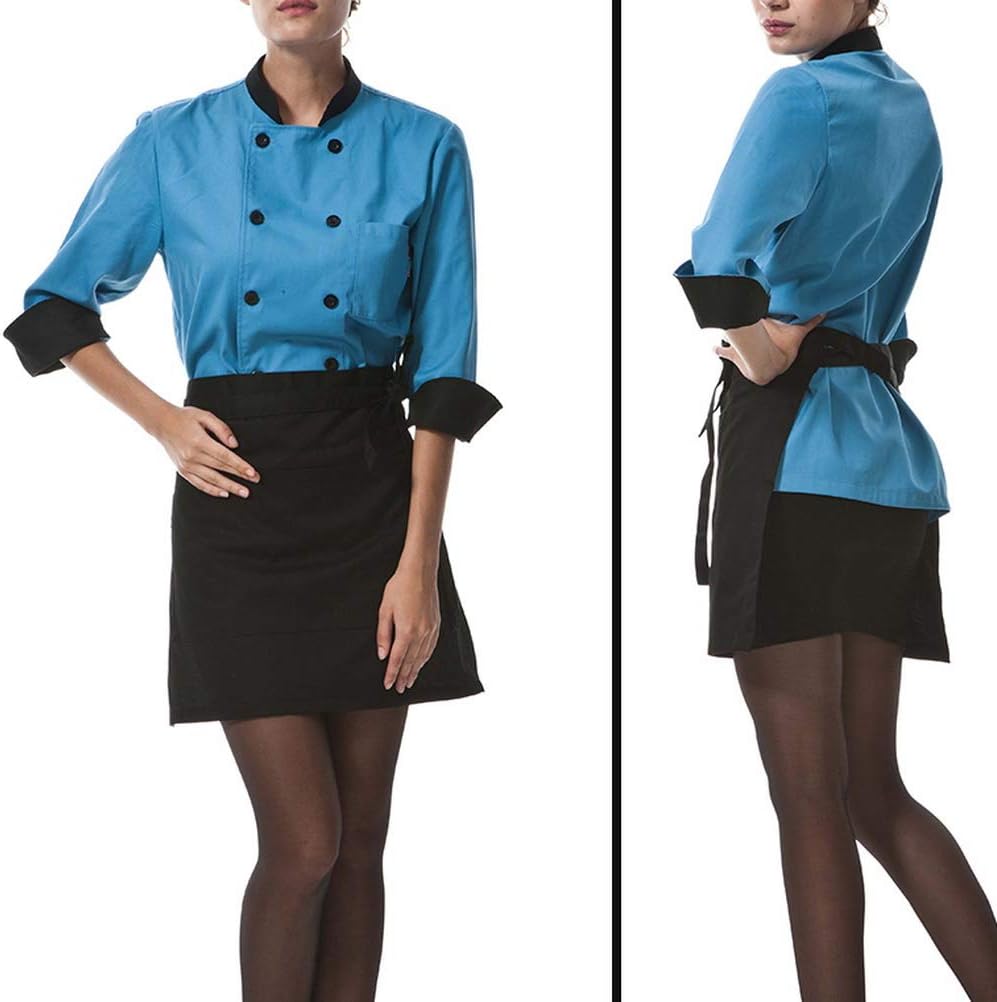 nuoshen Anti-dirt Waist Apron, Short Black Apron with Pockets for Home Kitchen Restaurant Work Waitress, Chef, Waiter - Image 3