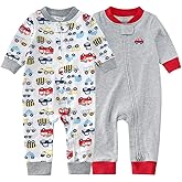 Teach Leanbh Baby 2-Pack Footless Pajamas Cotton Long Sleeve Printing 2 Way Zipper Romper Jumpsuit Sleep and Play 3-24 Months