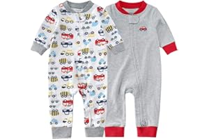 Teach Leanbh Baby 2-Pack Footless Pajamas Cotton Long Sleeve Printing 2 Way Zipper Romper Jumpsuit Sleep and Play 3-24 Months