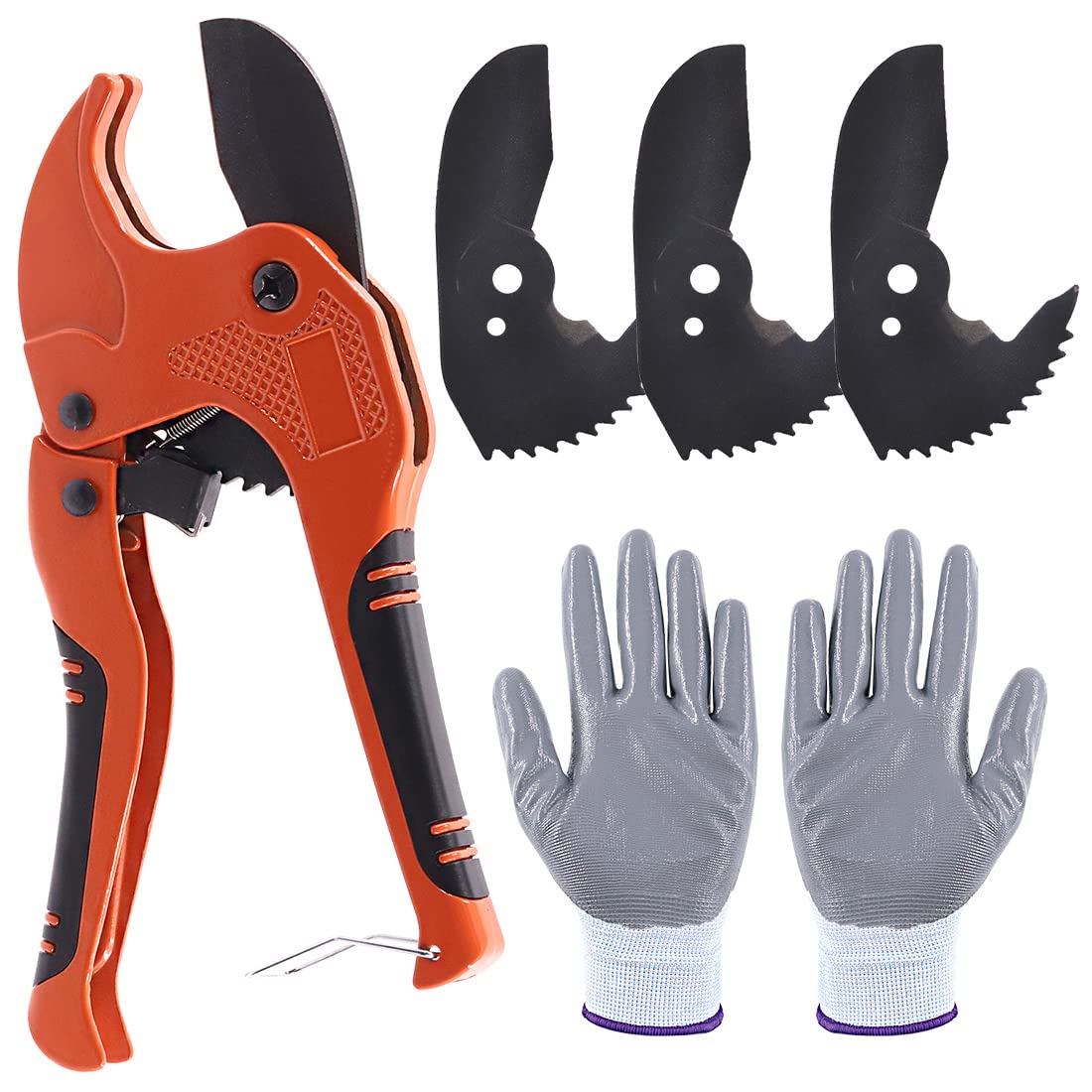GLARKS G-1139 Ratchet-type Pipe and Tube Cutter with Blade and Cut Resistant Gloves Set, One-hand Fast Cutting Pipe Tool for Cutting 1-5/8 Inch PEX, PPR, PVC, Aluminum-Plastic Hoses and Pipe