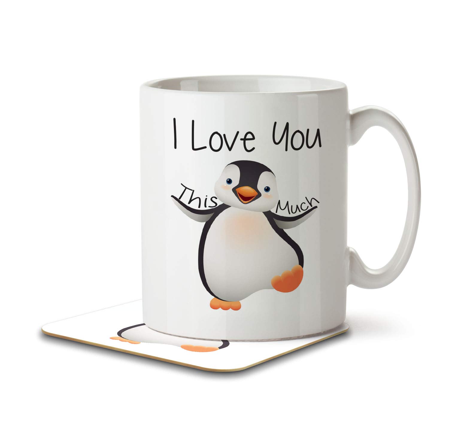 The Inky Penguin - I Love You This Much - Cute Penguin - Mug and Coaster, Ceramic, 11fl. oz.