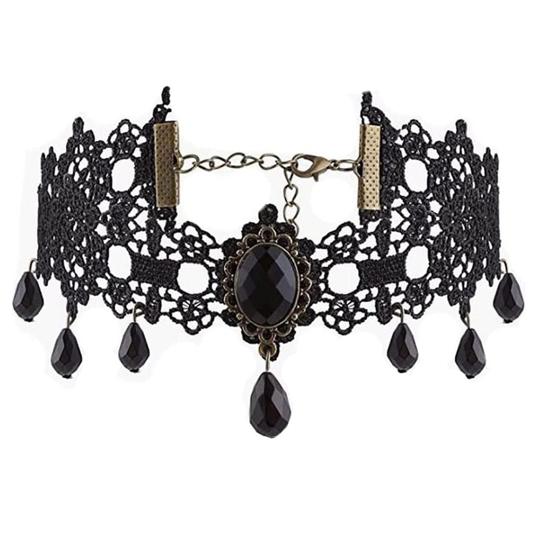 Carufin Black Sexy Lace Choker Necklaces Gothic Tassel Collar Choker Halloween Party Accessories for Women Girls (Necklace 5)