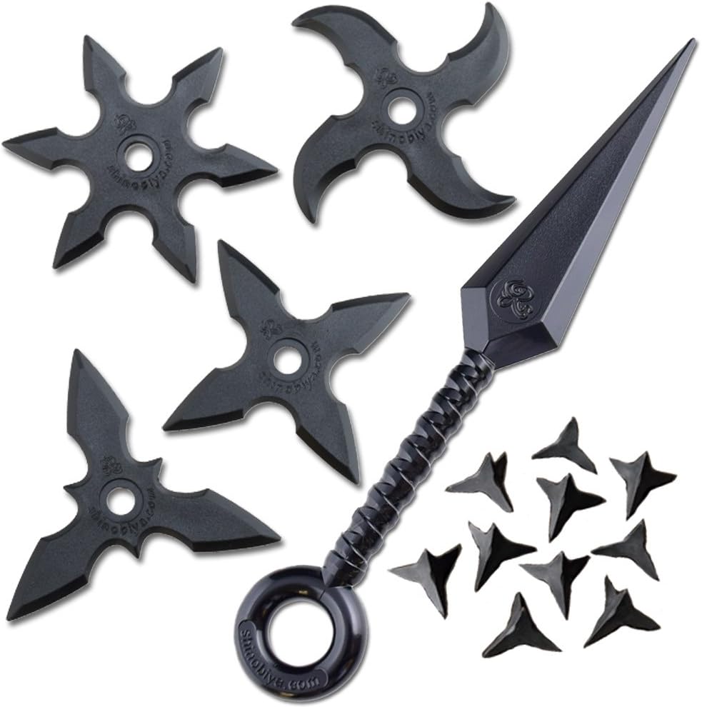 Rubber Toy Throwing Game Star Set (4 Stars, 1 Kunai, 10 Makibishi) Ninja Costume Accessories