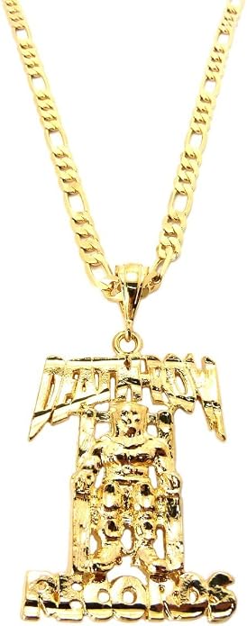 JOTW Gold Death Row Records Small Pendant With A 24 Inch 5mm Figaro 