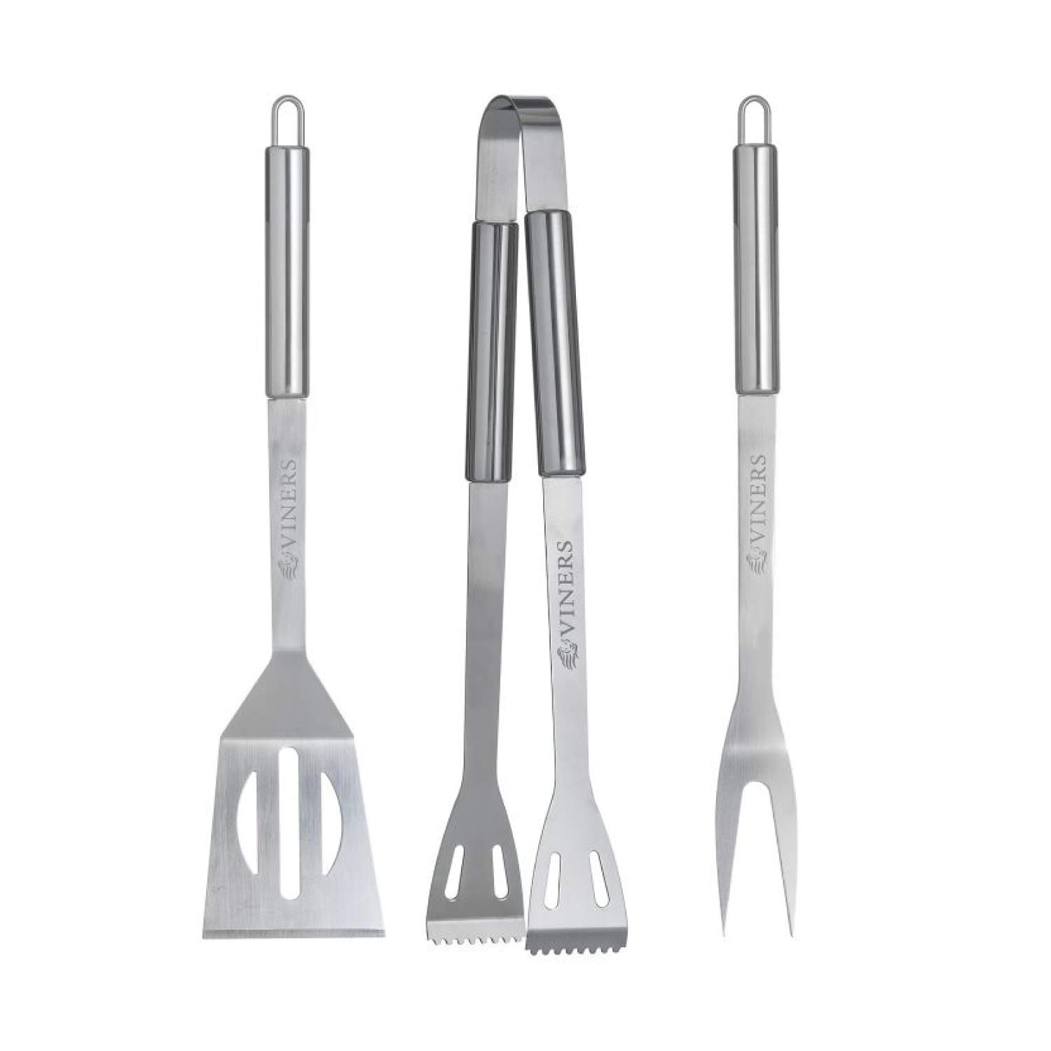 Viners Everyday BBQ Set | Elegant Brushed Steel and Mirror Finish Barbeque Tools | Stainless Steel, 3 Piece