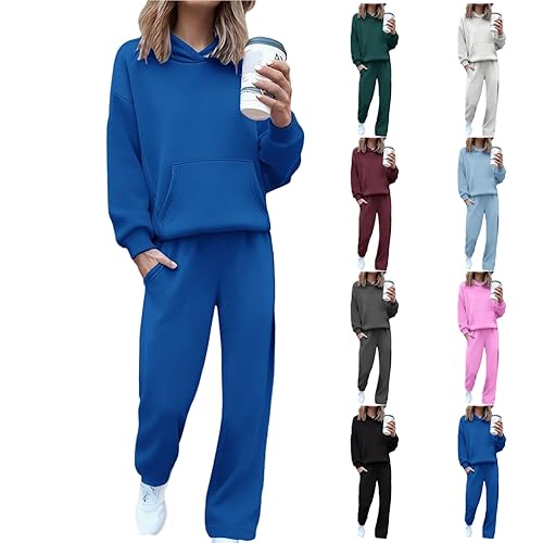 Tracksuit Womens Full Set Fleece Lined Solid Colour Sweatsuits Long Sleeve Pullover Hoodies and Joggers Sets 2 Piece Comfortable Loungewear