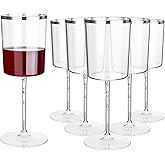Ciaell 12 Pack Plastic Wine Glasses - 14 Oz Plastic Wine Glasses with Stem - Square Silver Disposable Stemmed Glass for Parties & Weddings & Outdoors