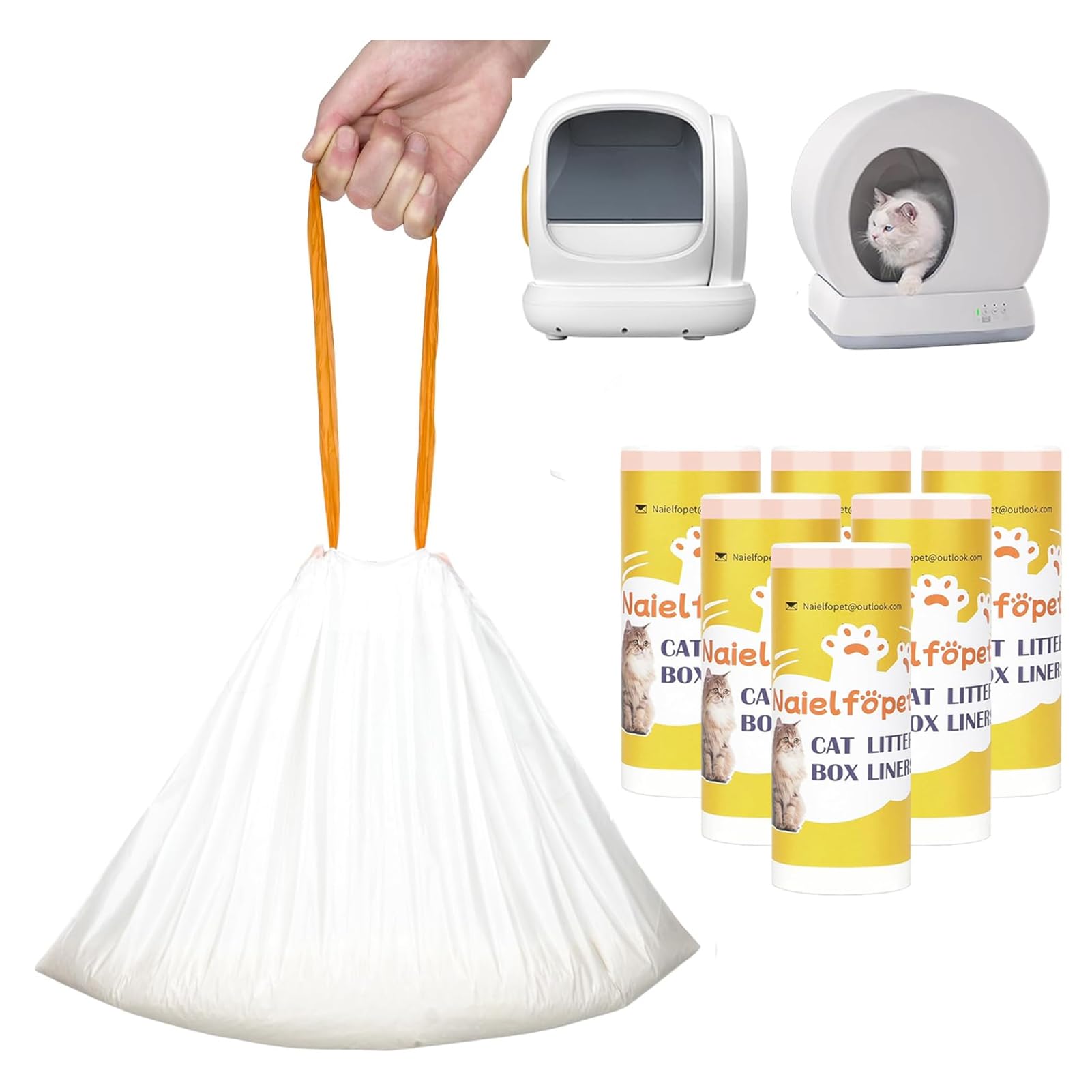 Photo 1 of 120 Count 18" x 12.6" Cat Litter Box Liners, Replaced Trash Bags Fit for Cat Litter Box MW-SC01/MW-SC02/MW-LR01,Thick Heavy Duty Drawstring Replacement Waste Drawer Liners for Automatic Litter Box