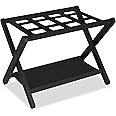Heybly Luggage Rack, Folding Suitcase Stand with Storage Shelf, Heavy-Duty Luggage Holder for Guest Room Bedroom Hotel, Holds up to 141 lb, Black, HLR010B1
