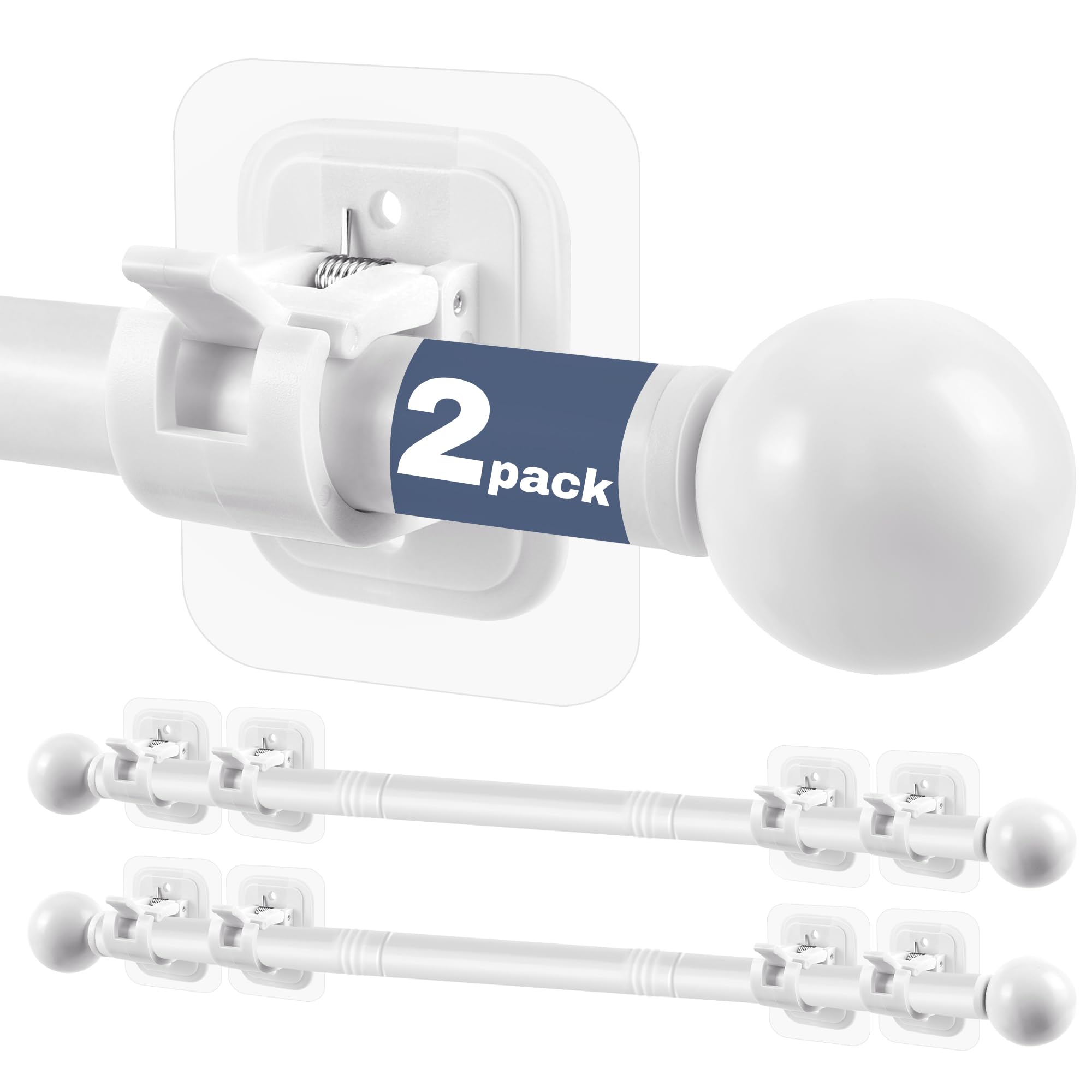 Photo 1 of Curtain Rods No Drilling for Windows,5/8 Inch Diameter Drapey Pole with No Drill Curtain Rod Brackets (2PCS White, 30 to 45")