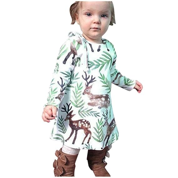 Buy Ywoow 1 2 Years Old Christmas Kids Baby Girls Long Sleeve Xmas Deer Printed Tutu Princess Dress White At Amazon In