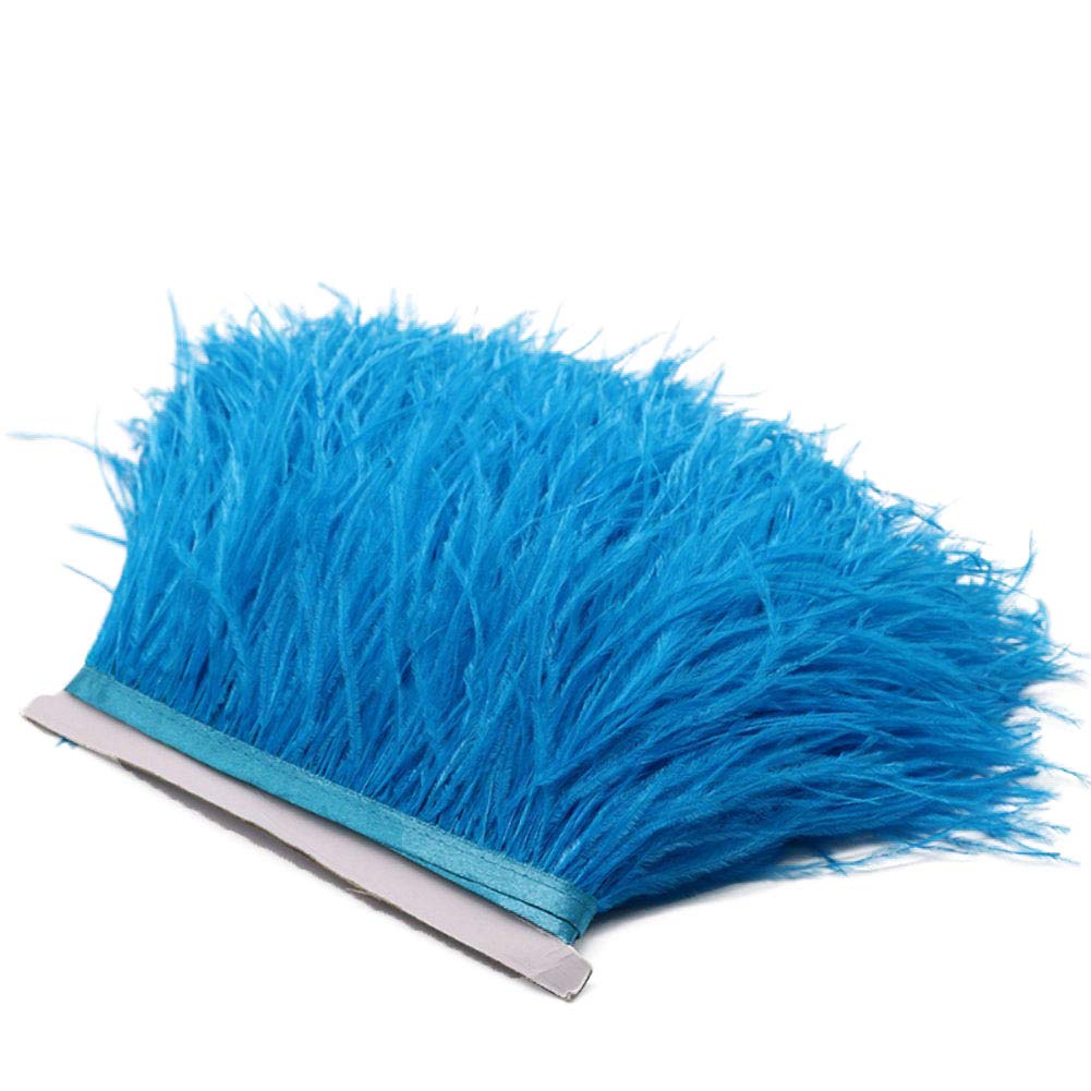 YEQIN Pack of 2 Yards Natural & Soft Ostrich Feathers Fringe Trims Ribbon - Used for Dress, Sewing Decoration, Craft Clothing, Boots, Wedding Decoration, DIY, Etc (Lake Blue)